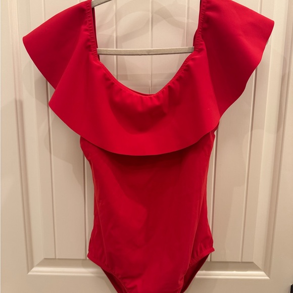 Karla Coletto Red Ruffled One-Piece Swimsuit size 12 - Picture 1 of 3